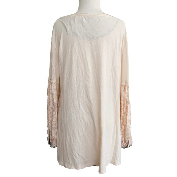 Free People Jade Long Sleeve Tee Top Cream 100% Cotton Floral Balloon Sleeve XS - Picture 5 of 7